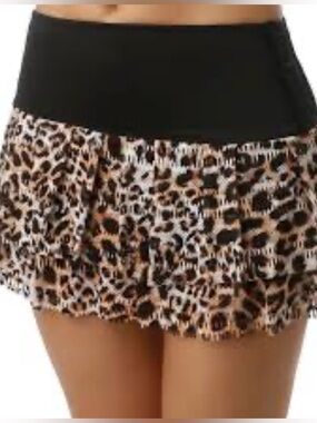 Lucky In Love Hi-Lucky Leopard Print Tiered Active Tennis Skirt Skort Medium